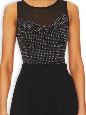 Free People Mesh Rhinestone Tank Cowl Neck Mirrorball- S